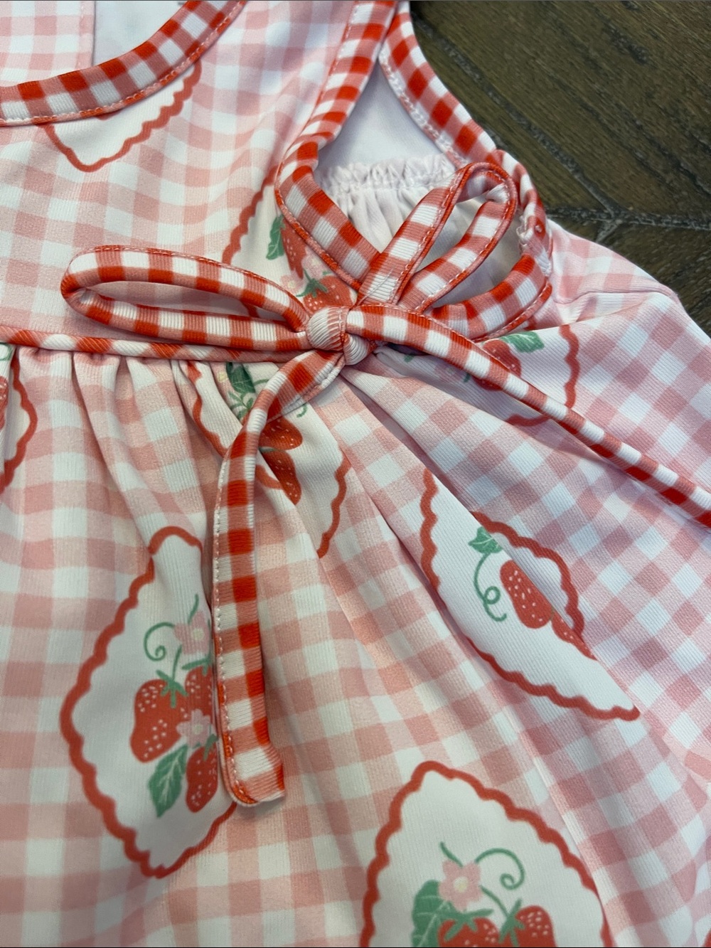Sew Magnolia Smocks Pink Gingham Strawberry Dress with Matching Bloomer - Picture 4 of 7